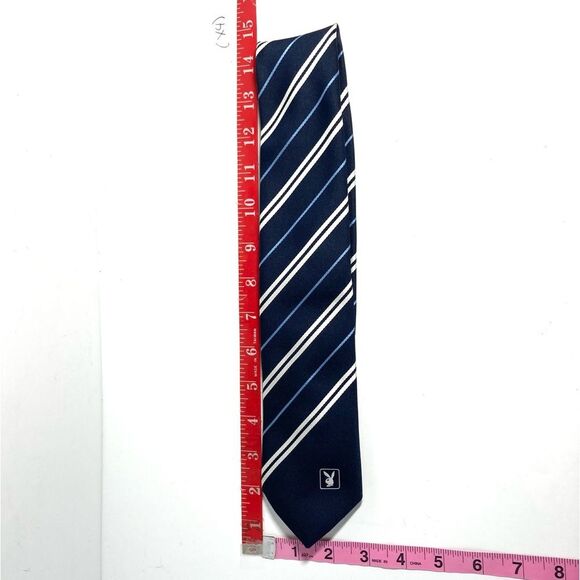 PLAYBOY Tie Italy Blue Light Blue White Stripes Mens Necktie 54 x 3 inches - Picture 9 of 15